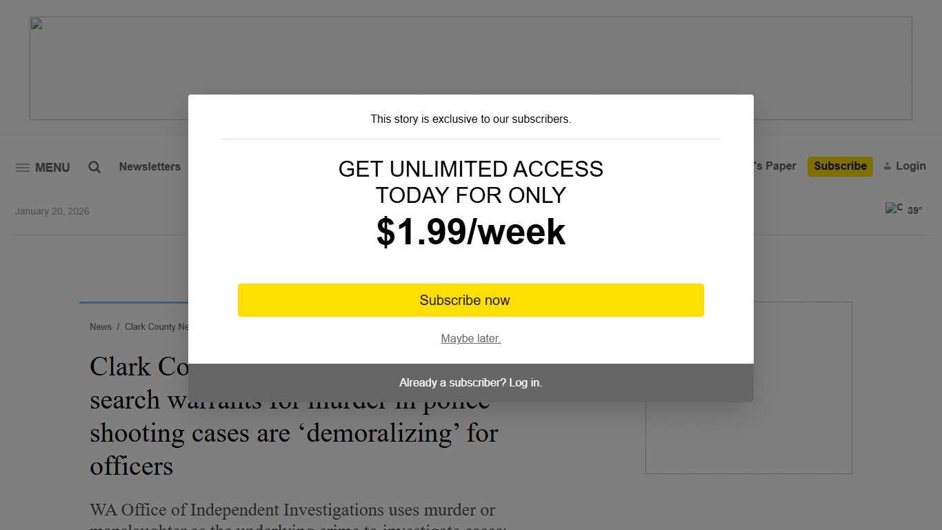 Clark County Sheriff Horch says search warrants for murder in police shooting cases are ‘demoralizing’ for officers - The Columbian